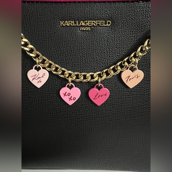 New KARL KAHERFEKD PARIS BLACK FUSCHIA LOVE STYLE CROSSBODY BAG - Picture 15 of 16